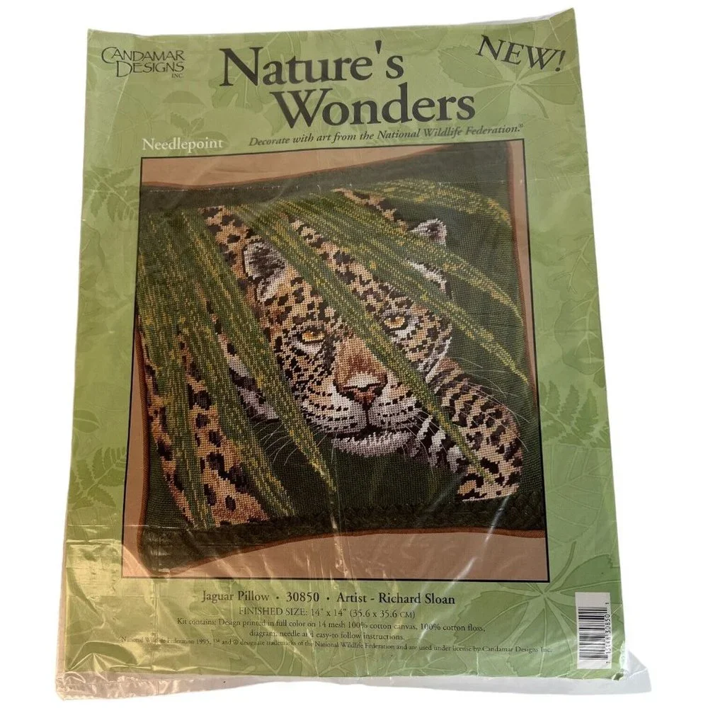 1995‎ Candamar Design Natures Wonder Jaguar Pillow Needlepoint Kit Richard Sloan
